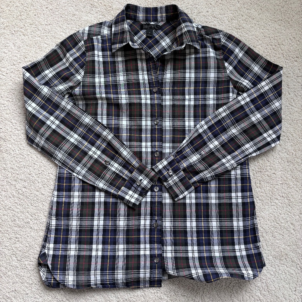 J Crew "Shrunken Boy Shirt" in forest plaid